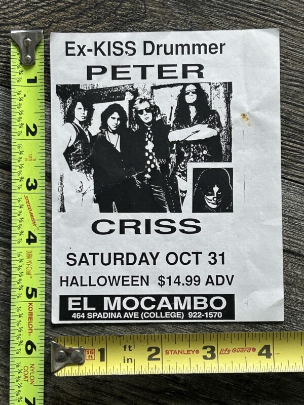 Kiss PETER CRISS Concert Handbill Flyer Ad Toronto Canada 1992 Vintage Kiss