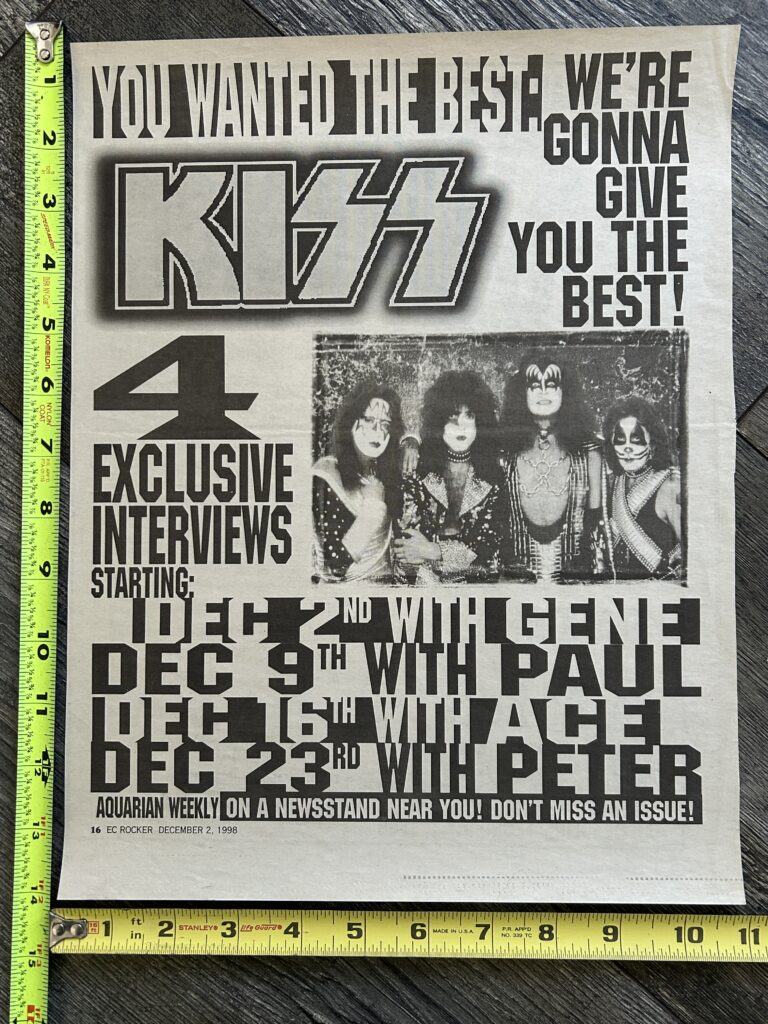 KISS Ad Advert Psycho Circus Aquarian Magazine NJ Interviews 11x14 Vintage Kiss