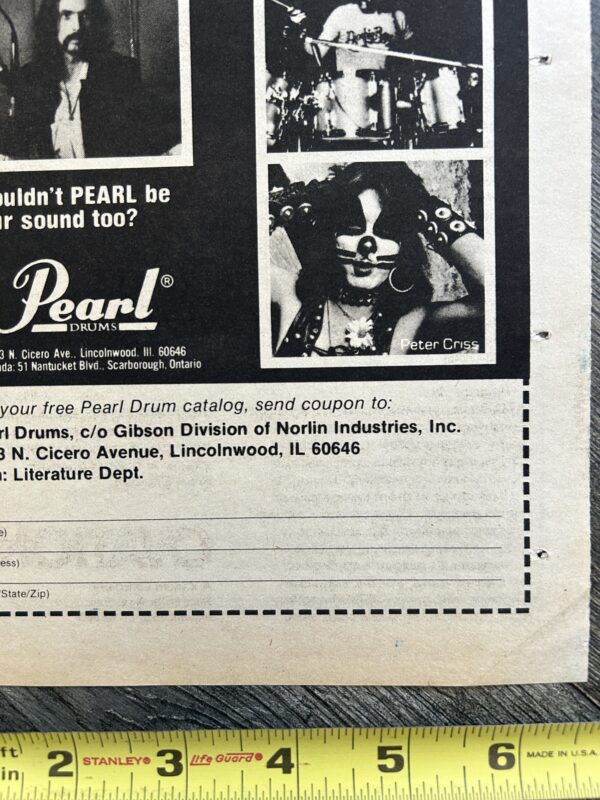 KISS Ad Advert PETER CRISS Pearl Drums 1980 Vintage Kiss Aucoin Catman 13.5"