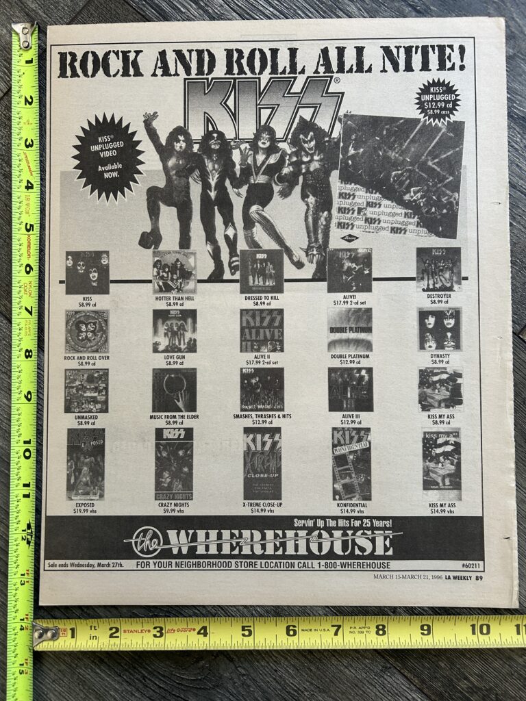 KISS Ad Advert Back Catalog Wherehouse California Record Store 1996 Vintage Kiss