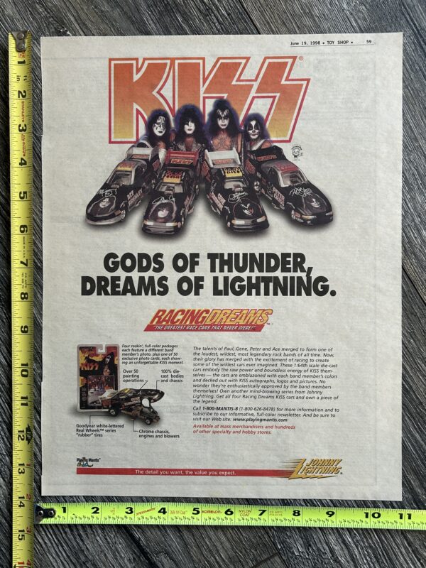 KISS Ad Advert Johnny Lightning Dragster Racing Dreams 1998 Vintage Kiss 11x14