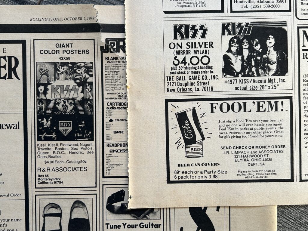 KISS Ad Advert Vintage Mylar Poster 1977 Jumbo Poster 1978 Vintage Kiss Aucoin