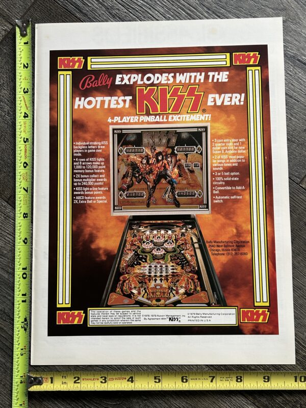 KISS Ad Advert Bally Kiss Pinball Machine 1979 Vintage Kiss Aucoin 10x13.5