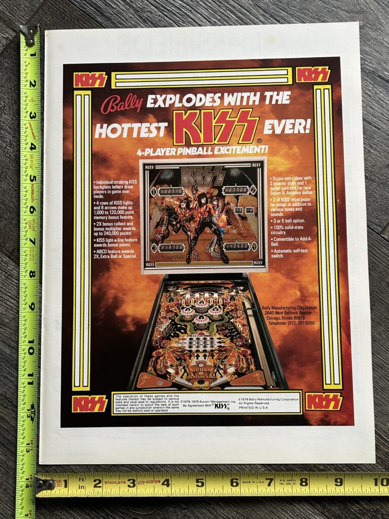 KISS Ad Advert Bally Kiss Pinball Machine 1979 Vintage Kiss Aucoin 10x13.5