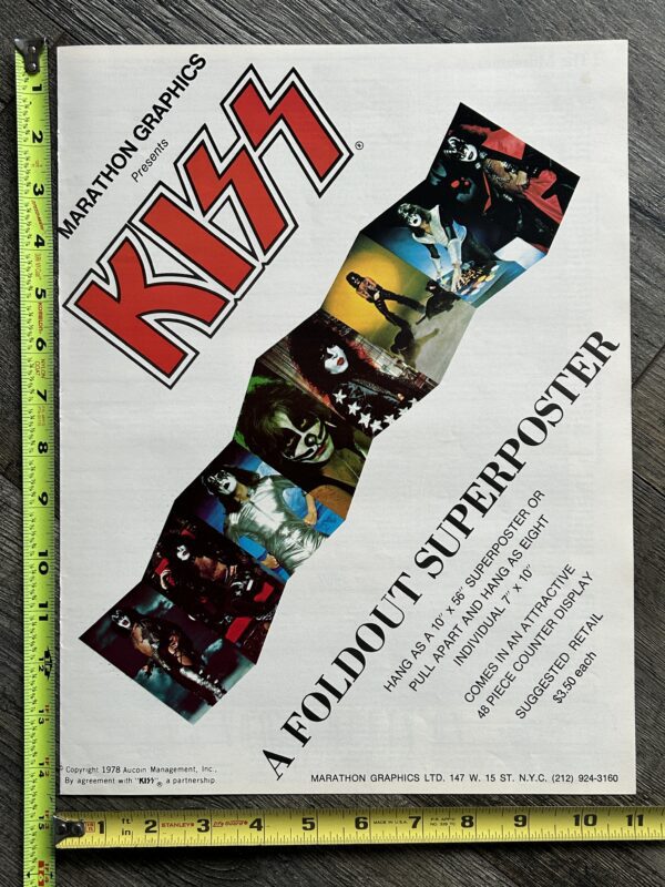 KISS Ad Advert Marathon Fold Out Super Poster 1978 Vintage Kiss Aucoin 11x14