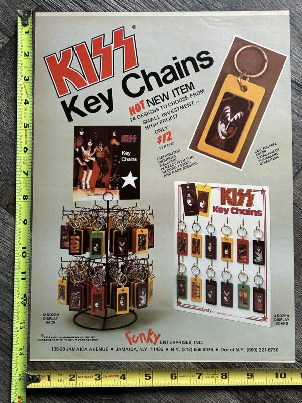 KISS Ad Advert Funky Keychains Full Display 1978 Vintage Kiss Aucoin 10x14