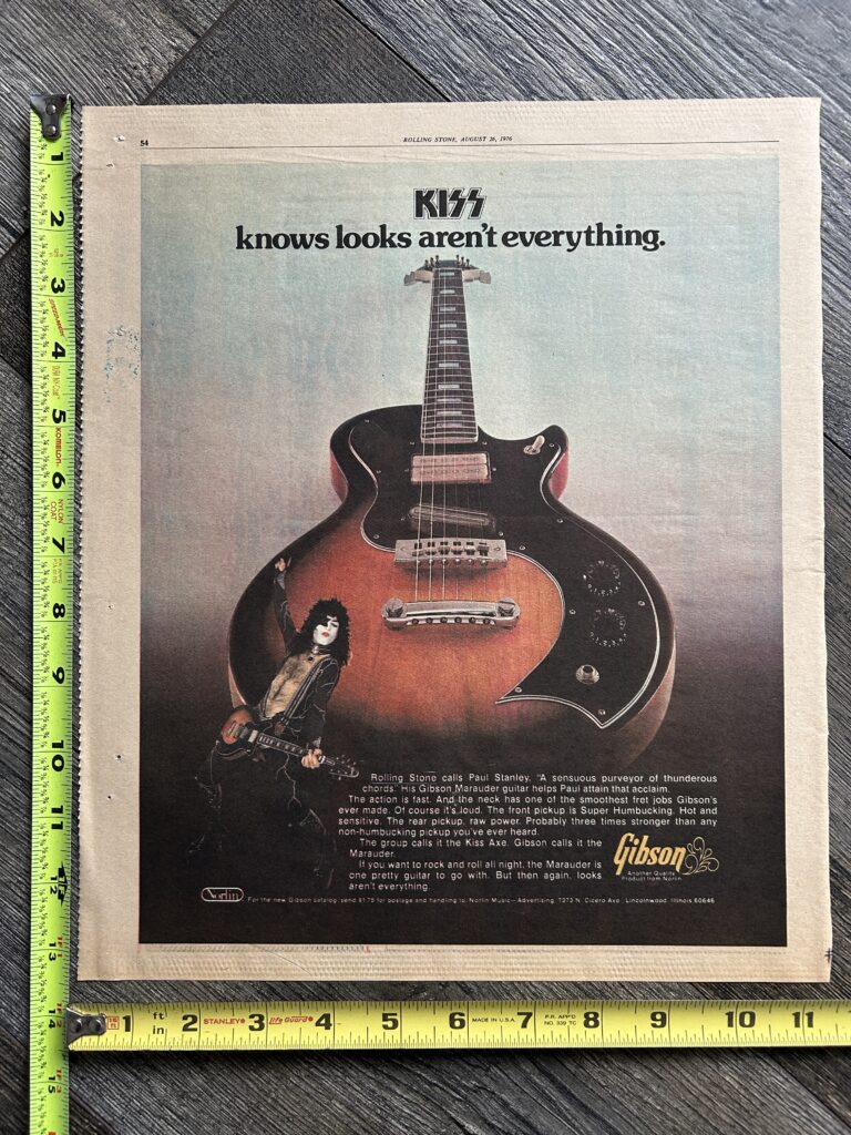 KISS Ad Advert Paul Stanley Marauder Gibson 1976 Vintage Kiss Aucoin 11x13