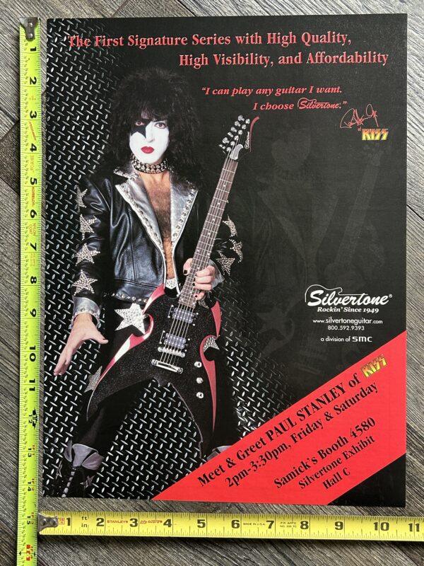 KISS Ad Advert Paul Stanley Silvertone Guitar NAMM Promo Ad Vintage Kiss 10x14