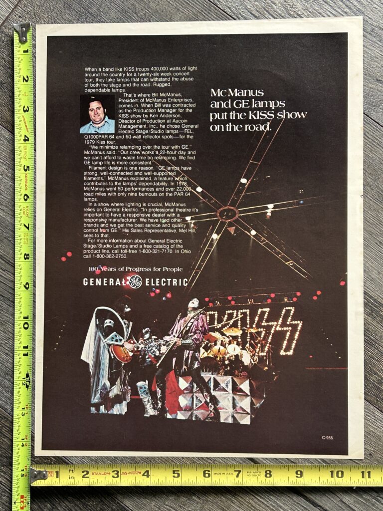 KISS Ad Advert Dynasty Concert Tour 79 GE Lighting Rig Vintage Kiss Aucoin 11x14