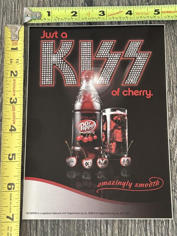 KISS Sticker Dr. Pepper Kiss Of Cherry 5x7 Unused 2010 Vintage Kiss Memorabilia