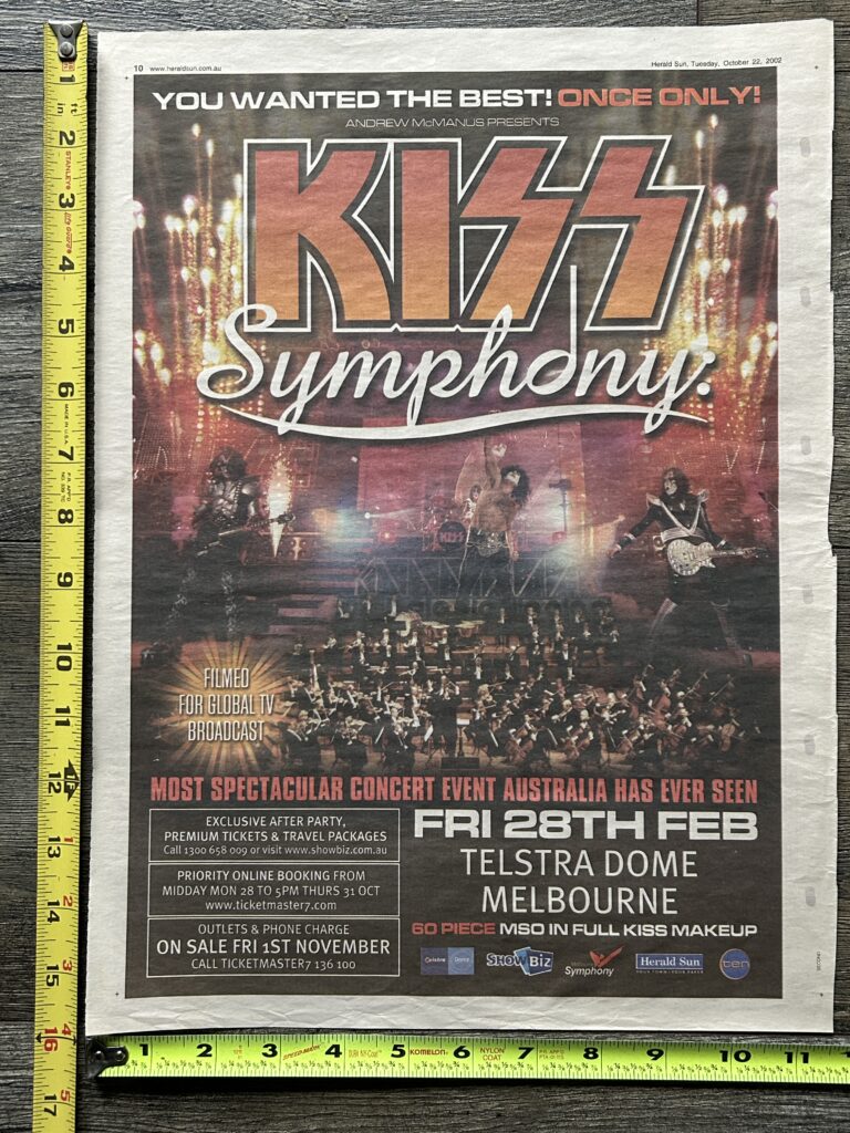 KISS Ad Advert Symphony Concert Melbourne Australia 2002 Vintage Kiss 11x16