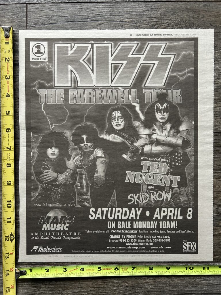 KISS Ad Advert Farewell Concert Tour Palm Beach FL Apr 8 2000 Vintage Kiss 11x13