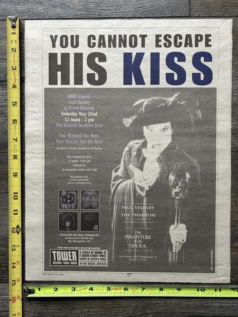 KISS Ad Advert PAUL STANLEY Phantom Of The Opera Tower Records Vintage Kiss 1999