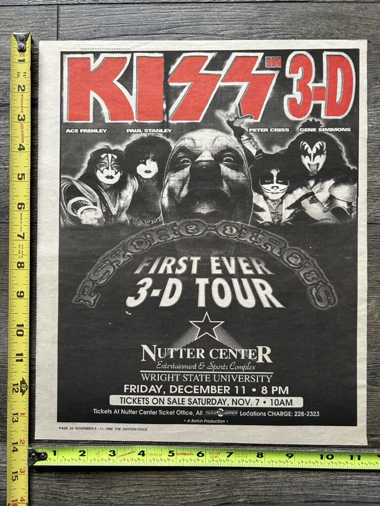 KISS Ad Advert Psycho Circus 3-D Concert Tour Ohio Dec11 1998 Vintage Kiss 11x14