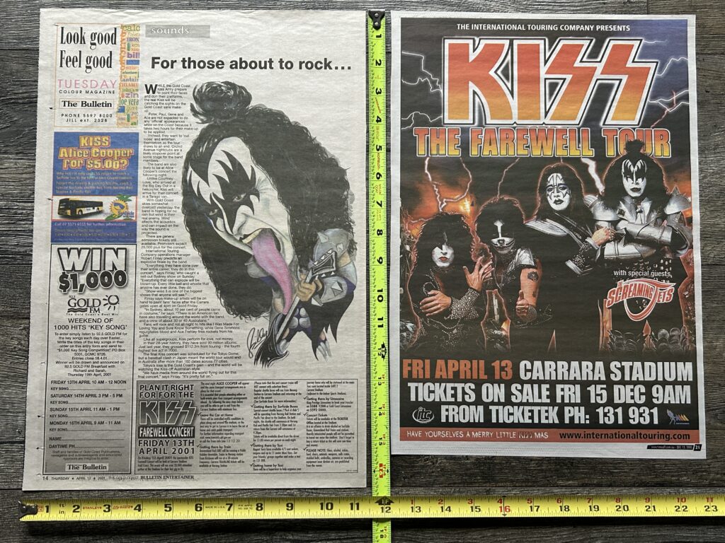 KISS Ad Advert Farewell Concert Tour Carrara Australia 2000 Lot Vintage Kiss