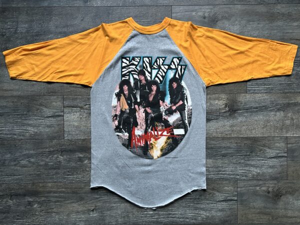 KISS Vintage Concert T-Shirt Animalize Tour Raglan Jersey Orange Gray UNWORN