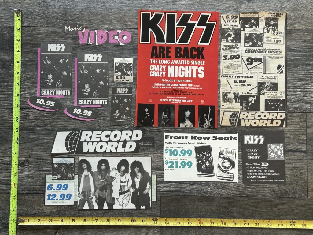 KISS Ad Advert Clippings CRAZY NIGHTS Vinyl Tape VHS Video 9pc Lot Vintage Kiss