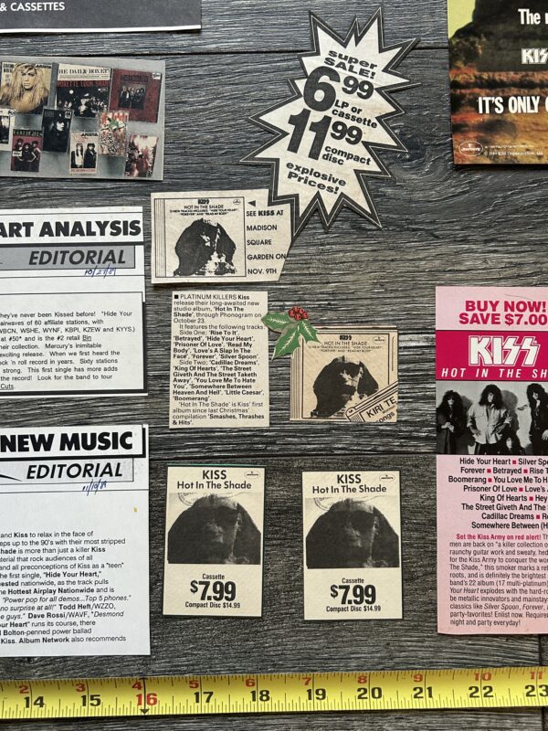 KISS Ad Advert Clippings Lot HOT IN THE SHADE Vinyl Cassette 15pc Vintage Kiss