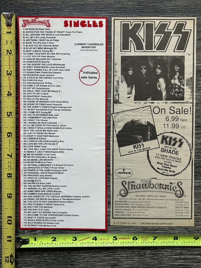 KISS Ad Advert Lot HOT IN THE SHADE Vinyl Tape Strawberries Records Vintage Kiss