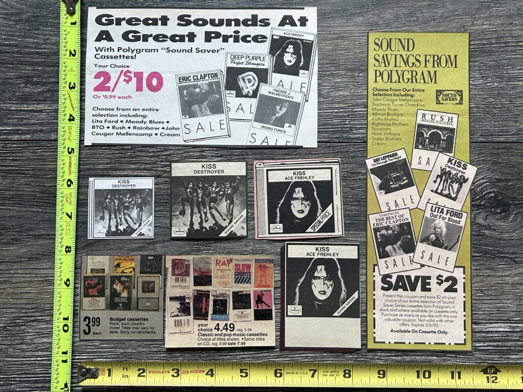 KISS Ad Advert Cassette 8pc Lot Ace Frehley 1978 Solo Album Vintage Kiss Aucoin