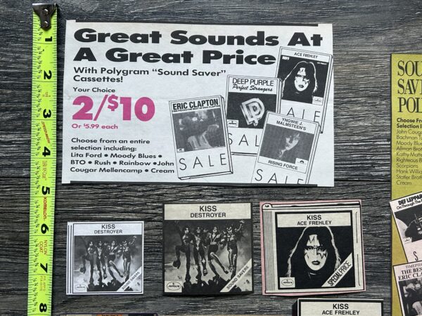 KISS Ad Advert Cassette 8pc Lot Ace Frehley 1978 Solo Album Vintage Kiss Aucoin