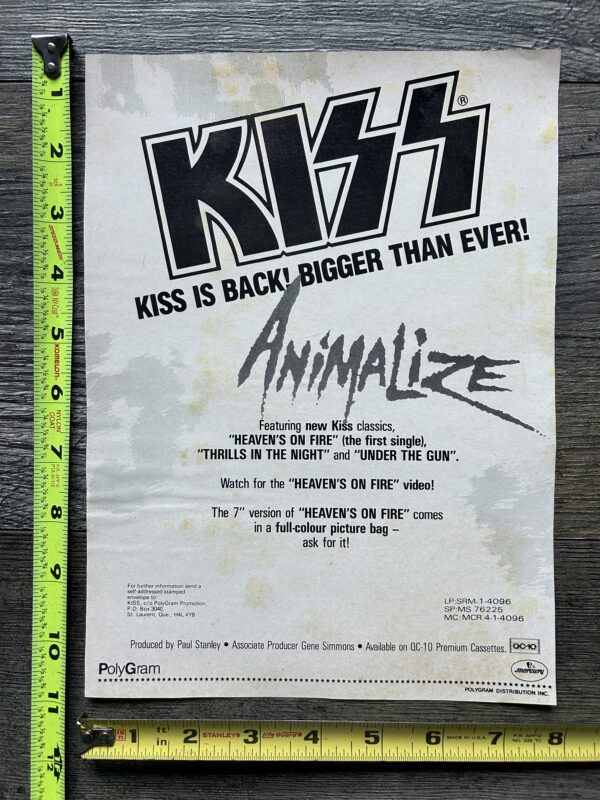 KISS Ad Advert Animalize Canada Vinyl Tape Heaven's On Fire Vintage Kiss Carr