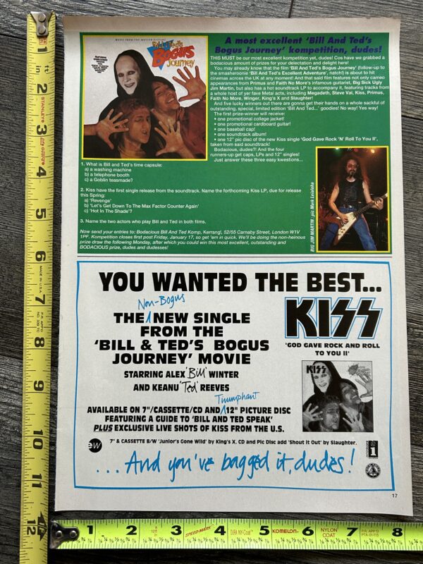 KISS Ad Advert God Gave Rock n Roll To You Bill & Ted Soundtrack UK Vintage Kiss