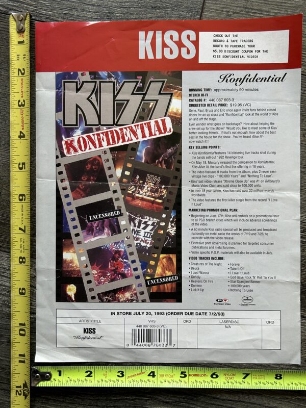 KISS Ad Advert Sales Sheet Kiss Konfidential VHS Home Video Concert Vintage Kiss