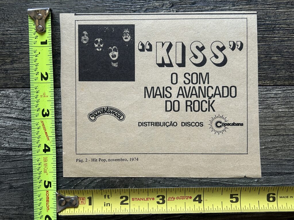 KISS Ad Advert Debut Album Vinyl Record Brazil Nov 1974 Vintage Kiss Aucoin 5x5