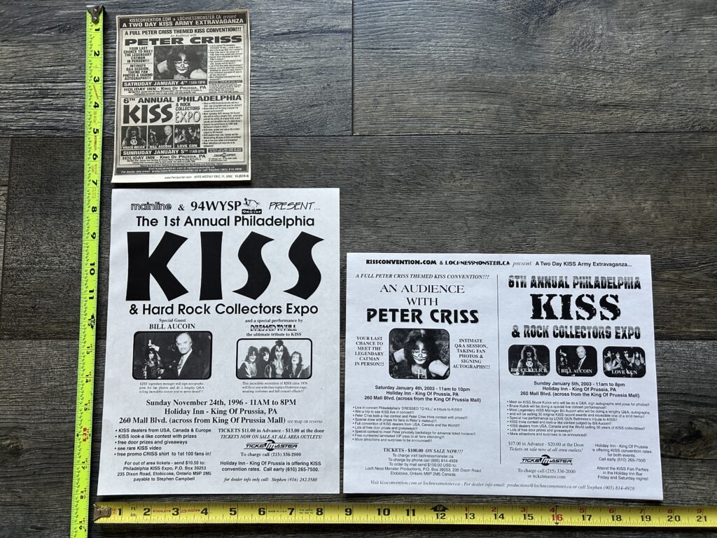 KISS Ad Advert PETER CRISS Philadelphia Kiss Expo 3pc Lot Vintage Kiss Aucoin