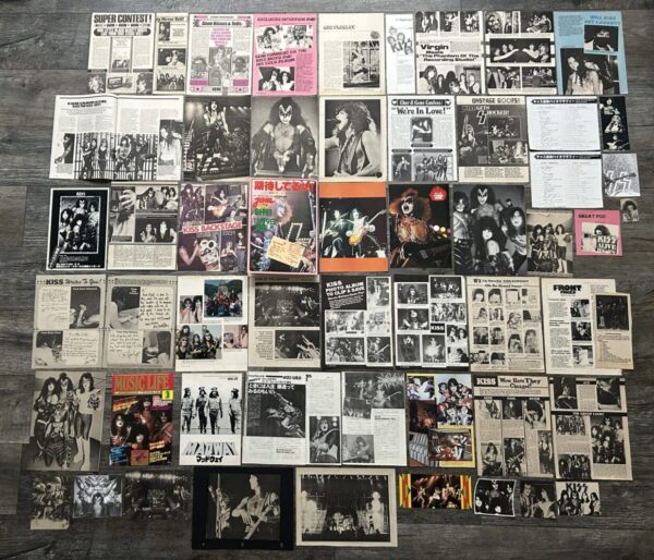 KISS Clippings 56pc Lot Love Gun Alive 2 Solo Albums Vintage Kiss Aucoin