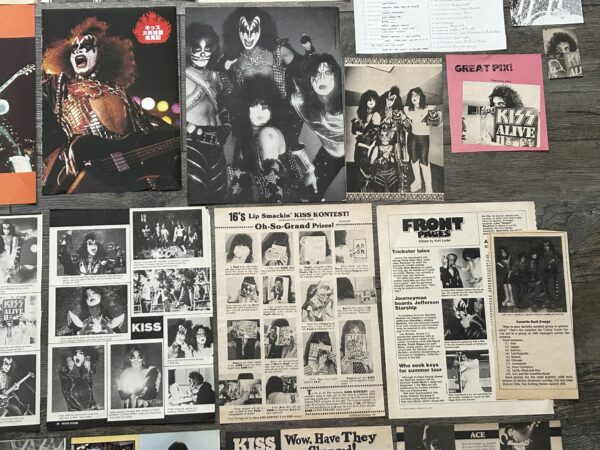 KISS Clippings 56pc Lot Love Gun Alive 2 Solo Albums Vintage Kiss Aucoin