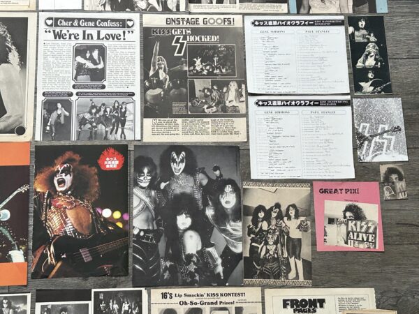 KISS Clippings 56pc Lot Love Gun Alive 2 Solo Albums Vintage Kiss Aucoin