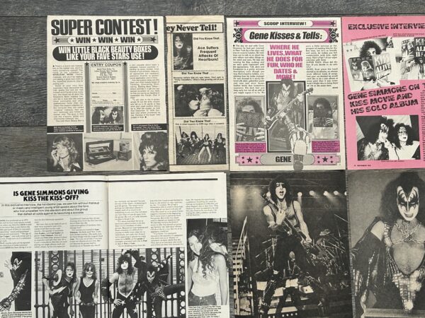 KISS Clippings 56pc Lot Love Gun Alive 2 Solo Albums Vintage Kiss Aucoin