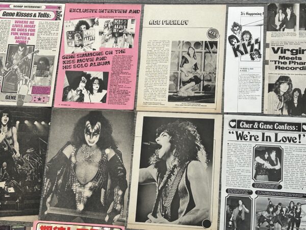 KISS Clippings 56pc Lot Love Gun Alive 2 Solo Albums Vintage Kiss Aucoin