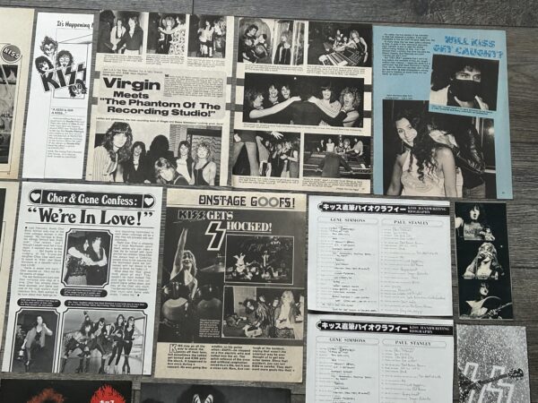 KISS Clippings 56pc Lot Love Gun Alive 2 Solo Albums Vintage Kiss Aucoin