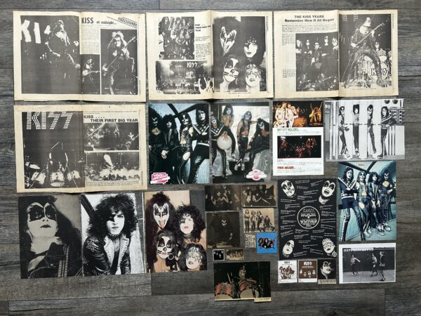 KISS Clippings 26pc Lot Debut Album & Hotter Than Hell Era Vintage Kiss Aucoin