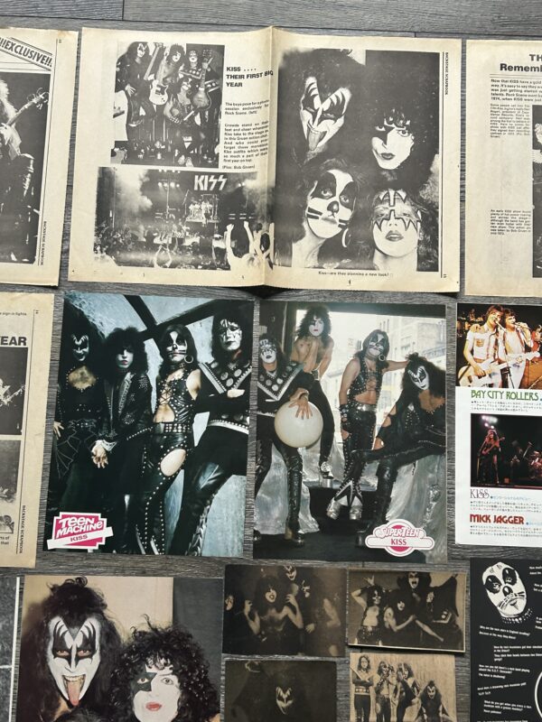 KISS Clippings 26pc Lot Debut Album & Hotter Than Hell Era Vintage Kiss Aucoin