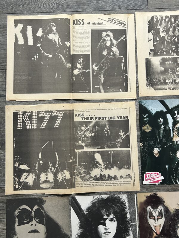 KISS Clippings 26pc Lot Debut Album & Hotter Than Hell Era Vintage Kiss Aucoin