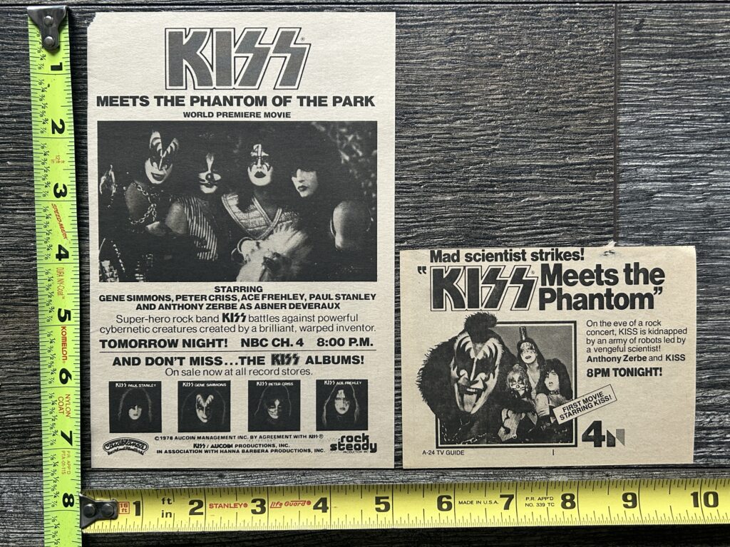 KISS Meets The Phantom Ad Advert 1978 NBC TV Movie 2pc Lot Vintage Kiss Aucoin