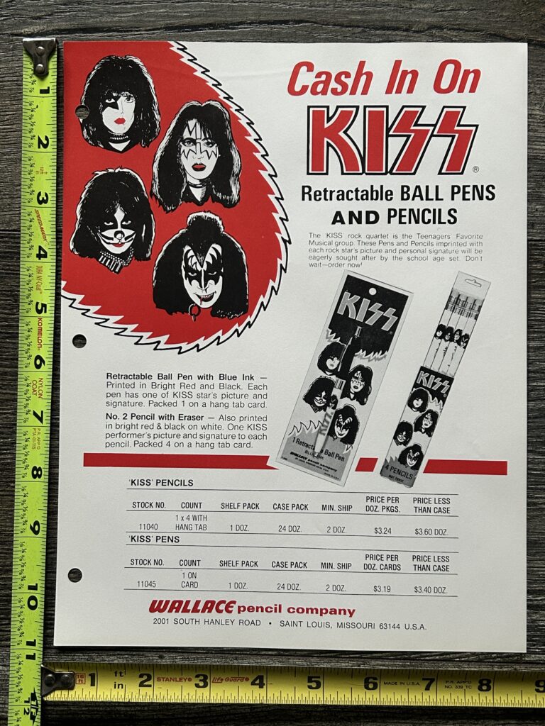 KISS Ad Advert Sales Sheet Wallace Pens & Pencil Set 1978 Vintage Kiss Aucoin