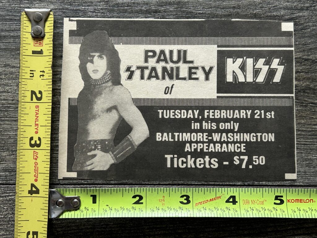 KISS Concert Ad Advert PAUL STANLEY Solo Tour Hammerjacks Baltimore Vintage Kiss