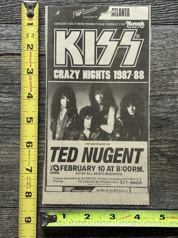 KISS Concert Ad Advert Crazy Nights Concert Tour Feb10 1988 Atlanta Vintage Kiss