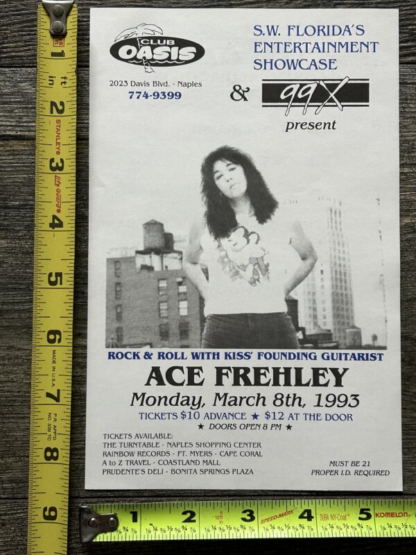 Kiss Handbill Flyer Concert Ad ACE FREHLEY Tour Oasis Florida 1993 Vintage Kiss