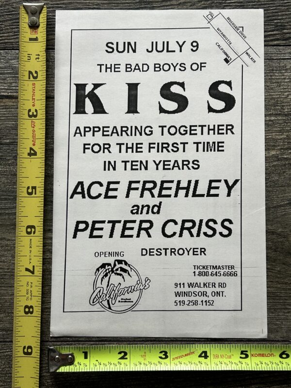 Kiss Handbill Flyer Concert Ad ACE FREHLEY PETER CRISS Ontario Vintage Kiss