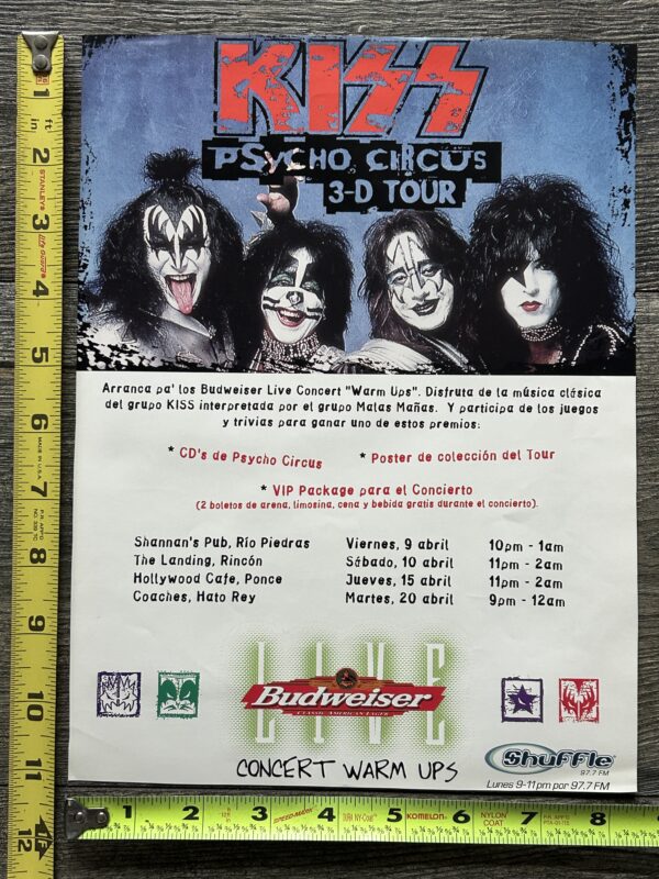 KISS Handbill Flyer Ad Advert Psycho Circus Concert Puerto Rico Vintage Kiss