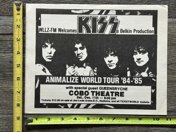 KISS Handbill Flyer Ad Animalize Concert Tour Cobo Detroit 1985 Vintage Kiss