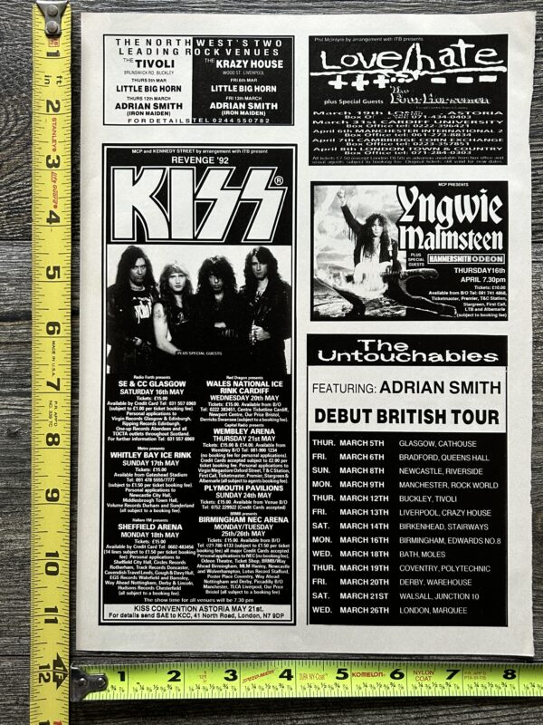 KISS Ad Advert Revenge Concert Tour 1992 UK Dates + Kiss Convention Vintage Kiss