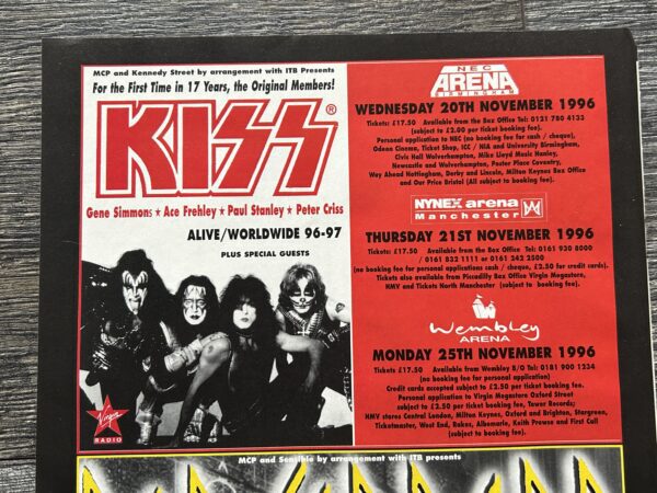 KISS Concert Ad Advert Alive Reunion Tour Wembley UK 1996 3pc Lot Vintage Kiss