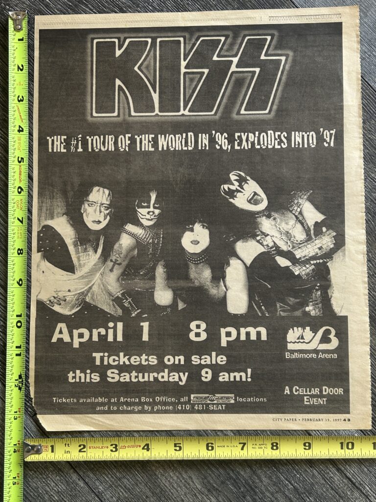 KISS Concert Ad Advert Reunion Tour Baltimore April 1 1997 Vintage Kiss 11x13.5